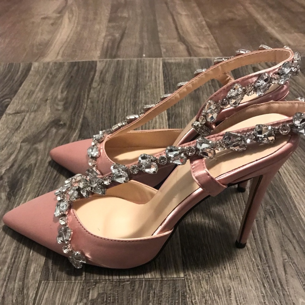 Pink Satin Crystal Shoes